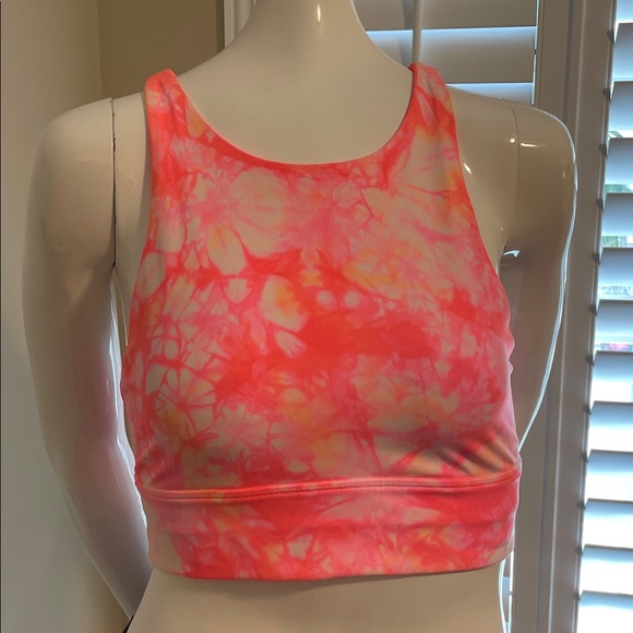 Lululemon Energy Bra High Neck LongLine Coral /Pink /Yellow Floral $58 NWOT - Picture 3 of 9
